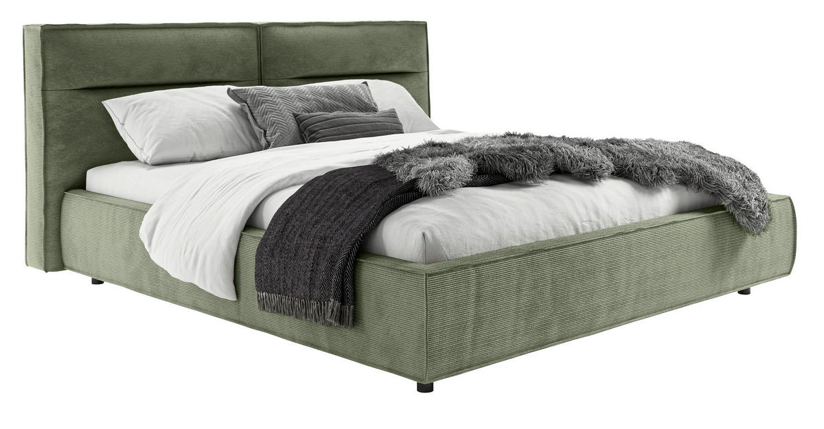 POLSTERBETT 180/200 cm  Olivgrün  - Schwarz/Olivgrün, Design, Kunststoff/Textil (180/200cm) - Lomoco