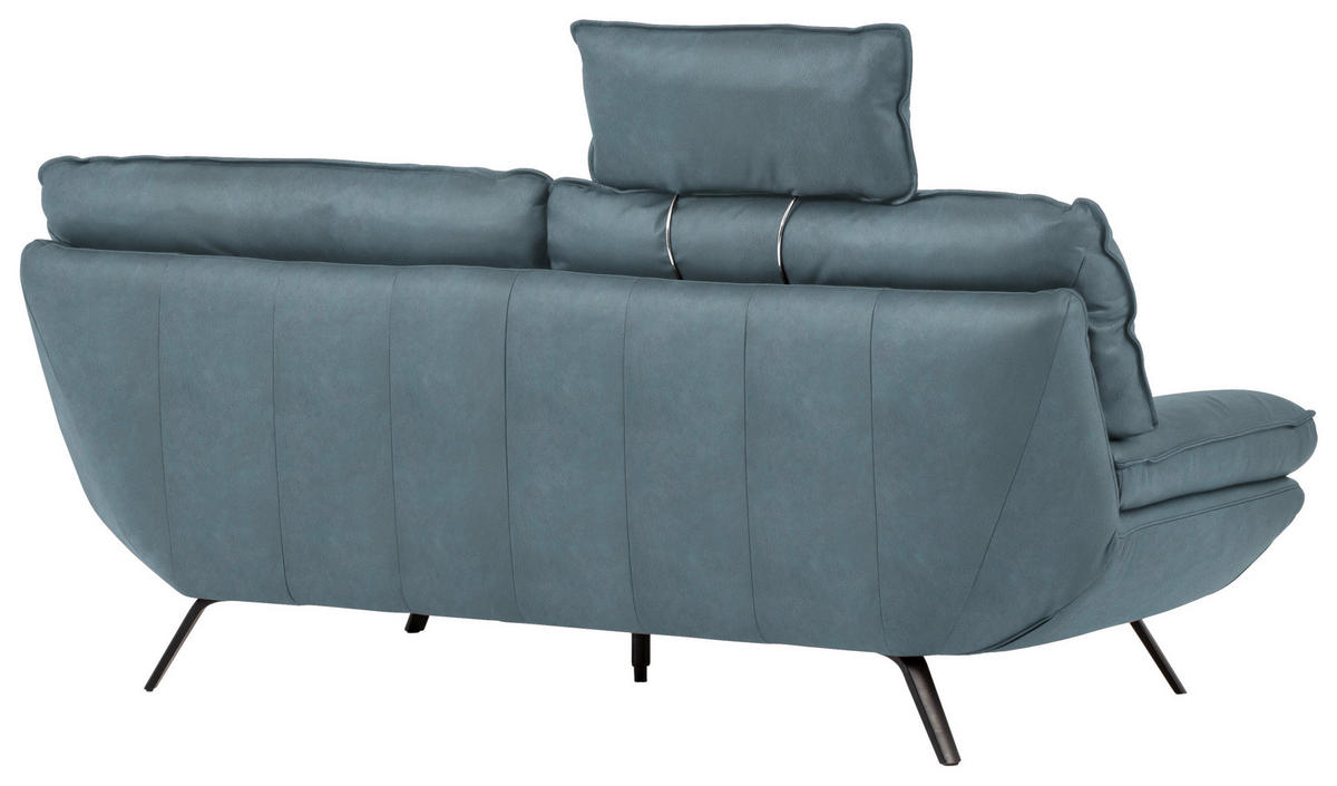 2,5-SITZER in Echtleder Blau  - Blau/Schwarz, Design, Leder/Metall (206/94/95cm) - Celina