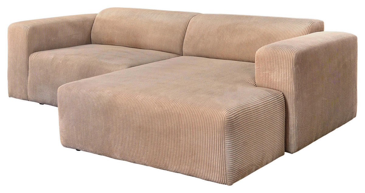 SEDEŽNA GARNITURA, rebrasti žamet svetlo rjava  - svetlo rjava/črna, Design, umetna masa/tekstil (298/175cm) - P & B
