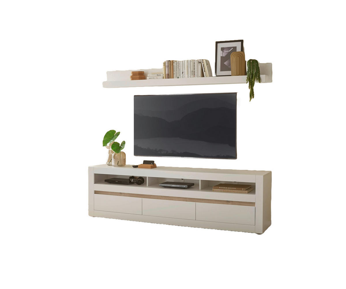 WOHNWAND 2-teilig  in Weiß, Eichefarben  217/170/42 cm  - Eichefarben/Weiß, Design, Holzwerkstoff (217/170/42cm) - MID.YOU