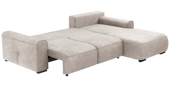 ECKSOFA Creme Chenille  inkl. Zierkissen, Rückenkissen, Nierenkissen, Bettkasten, Schlaffunktion, Rücken echt, Liegefläche im Originalstoff  - Creme/Grau, KONVENTIONELL, Kunststoff/Textil (293/205cm) - Carryhome