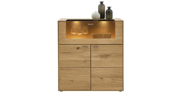 HIGHBOARD 90/100/41 cm  - Edelstahlfarben/Eichefarben, Natur, Glas/Holz (90/100/41cm) - Valnatura