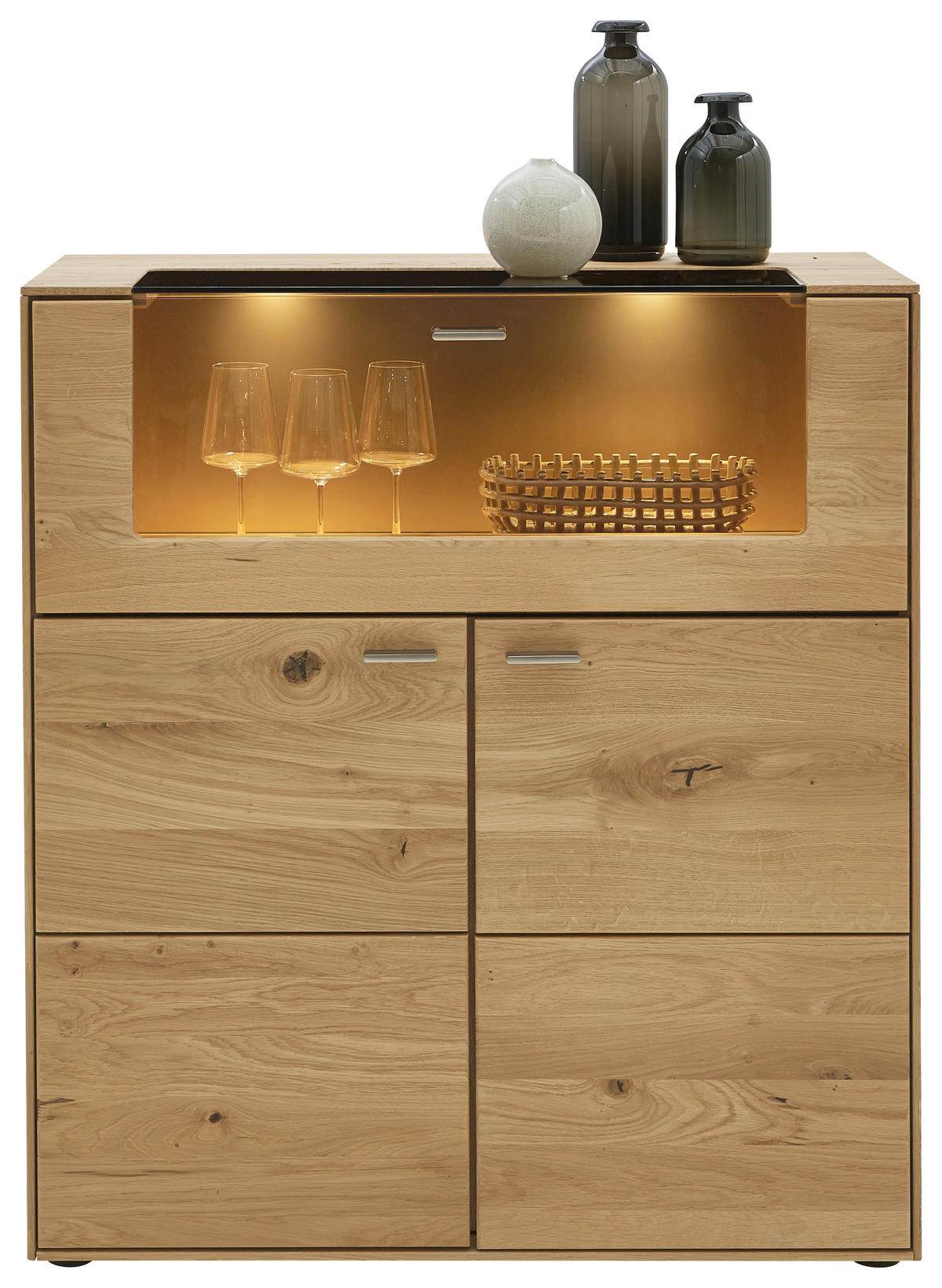 KOMMODE Eichefarben  90/100/41 cm  - Edelstahlfarben/Eichefarben, Natur, Glas/Holz (90/100/41cm) - Valnatura