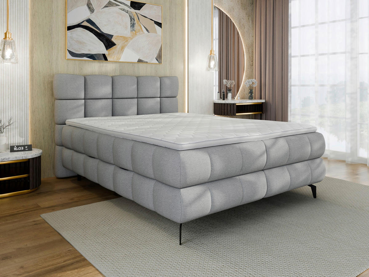 BOXBETT 140/200 cm,  in Grau, Bettkasten, Topper, H3 + H3 = fest  - Schwarz/Grau, Trend, Textil/Metall (140/200cm) - Esposa