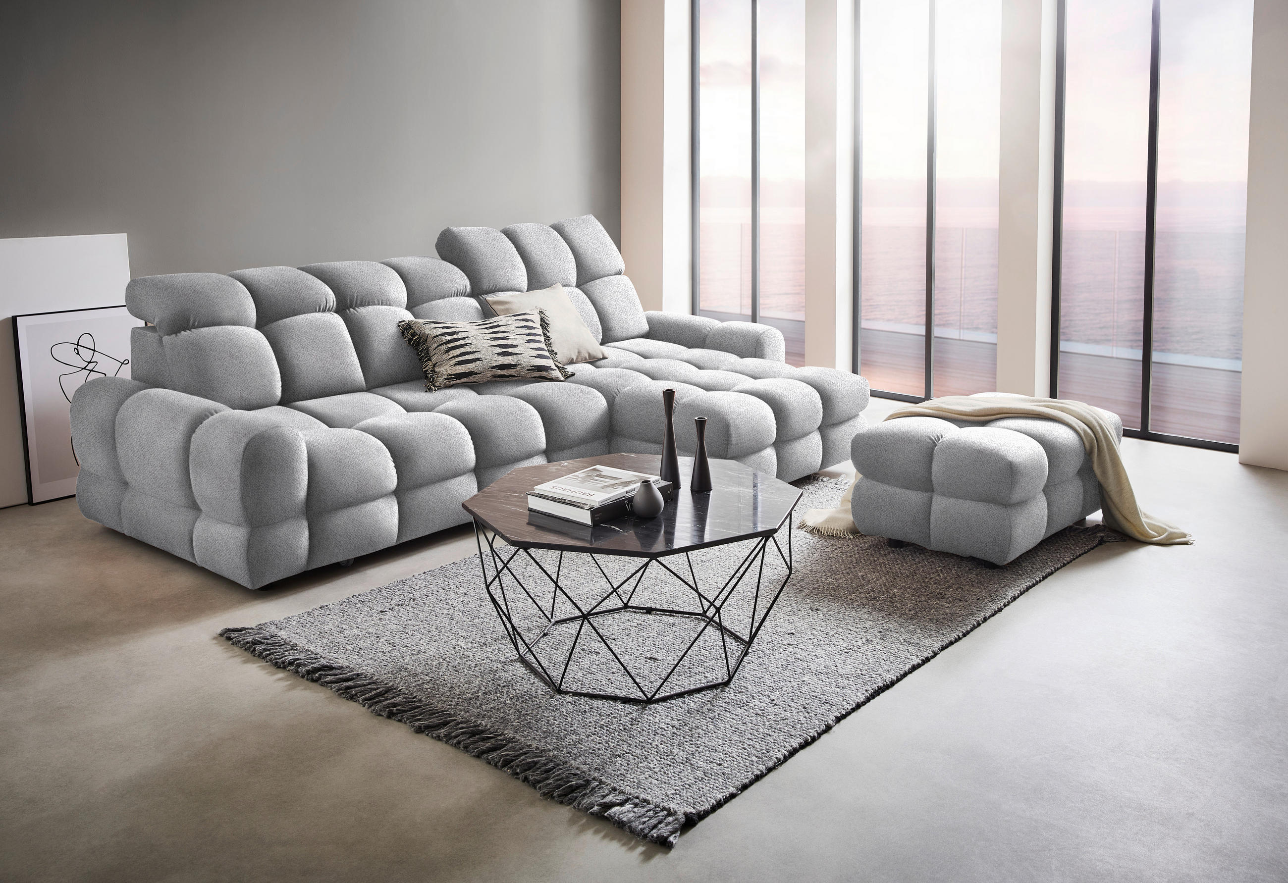 HÖRNSOFFA i velour ljusgrå  - ljusgrå/svart, Design, textil/plast (283/178cm) - Welnova