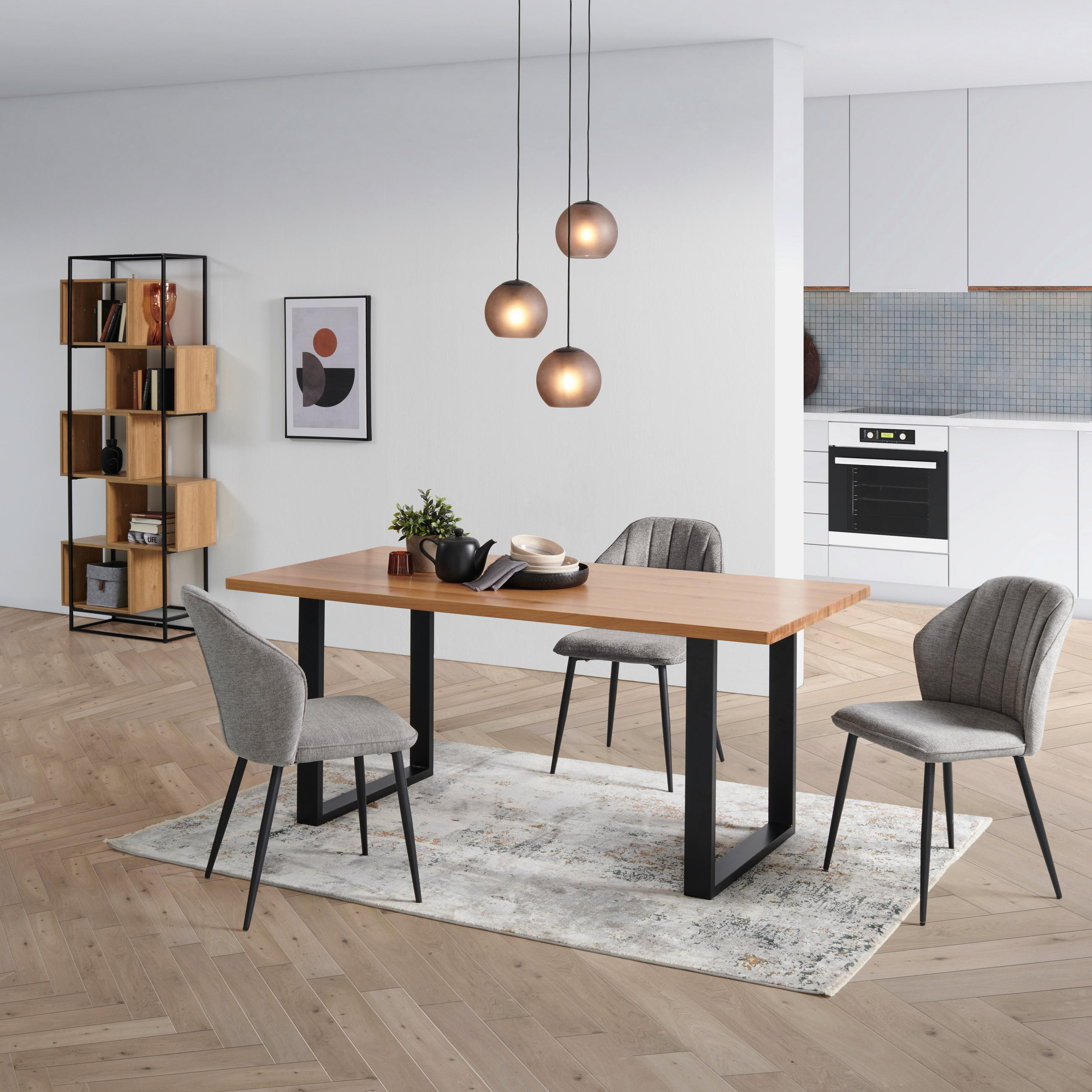 ESSTISCH Eiche furniert rechteckig Naturfarben, Schwarz  - Schwarz/Naturfarben, MODERN, Holz/Holzwerkstoff (180/90/76cm) - Livetastic
