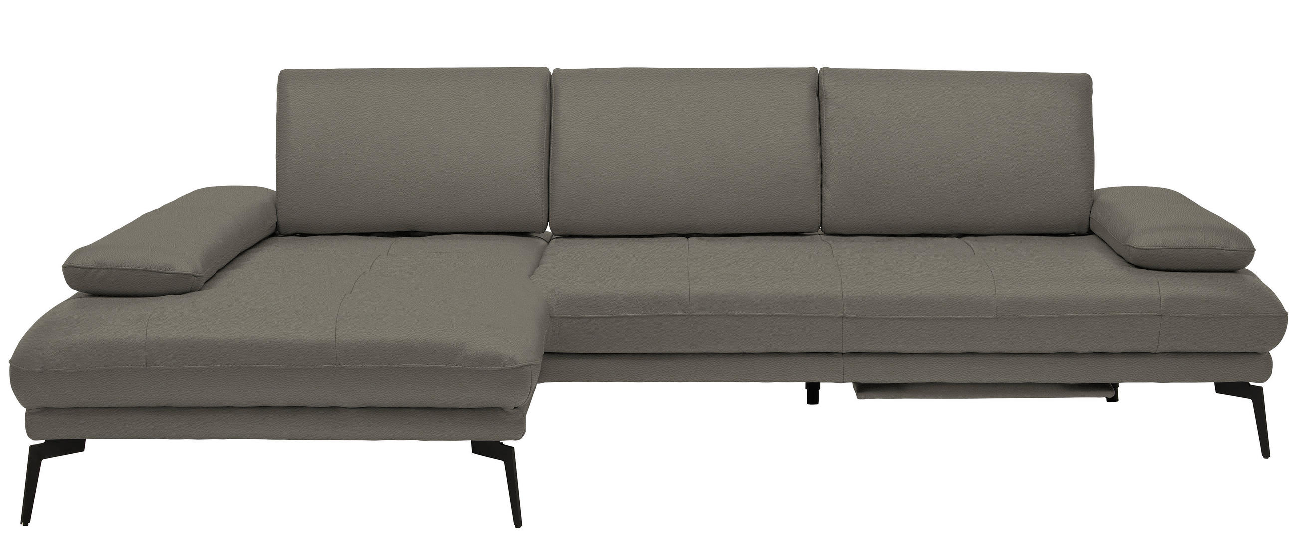 ECKSOFA in Echtleder Graubraun  - Graubraun/Schwarz, Design, Leder/Metall (187/273cm) - Celina Home