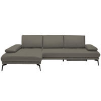 ECKSOFA Graubraun Echtleder  - Graubraun/Schwarz, Design, Leder/Metall (187/273cm) - Celina Home