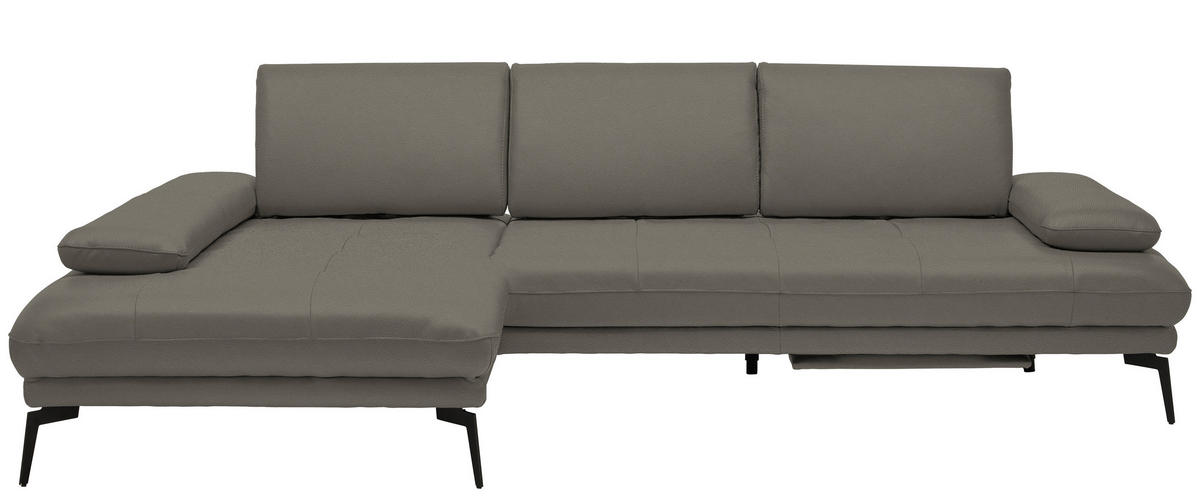 ECKSOFA Graubraun Echtleder  - Graubraun/Schwarz, Design, Leder/Metall (187/273cm) - Celina Home