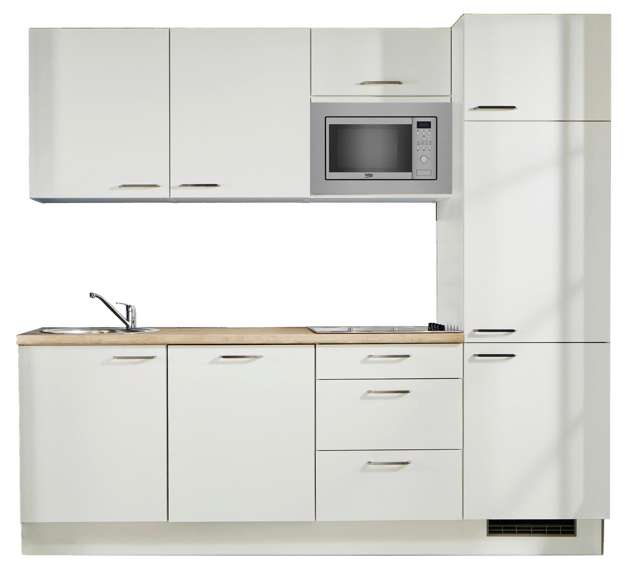 KÜCHENBLOCK 240 cm   in Weiß, Eichefarben  - Edelstahlfarben/Eichefarben, Design, Holzwerkstoff/Metall (240cm) - Pino