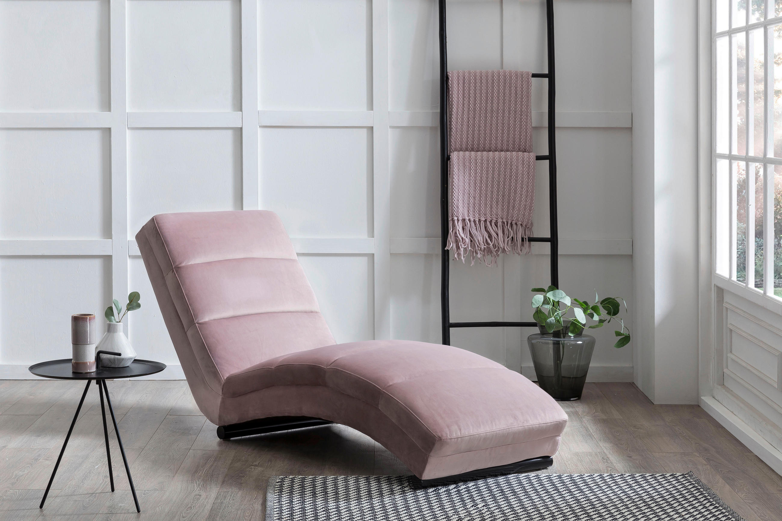RELAXLIEGE Samt Rosa  - Schwarz/Rosa, MODERN, Textil/Metall (170/82/60cm) - Livetastic