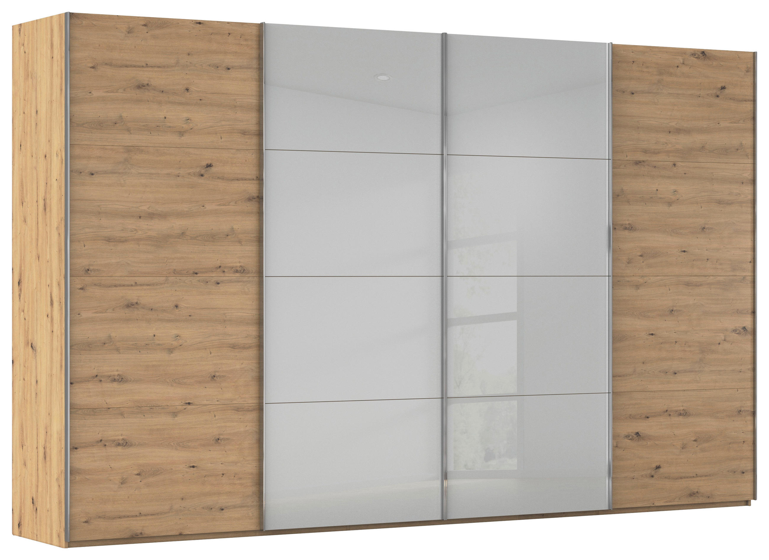 SCHWEBETÜRENSCHRANK 361/235/68 cm 4-türig  - Chromfarben, KONVENTIONELL, Glas/Holzwerkstoff (361/235/68cm) - Novel
