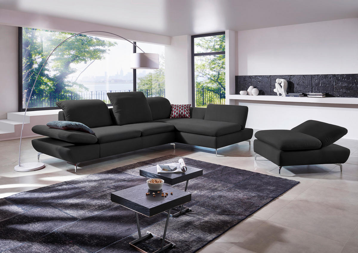 ECKSOFA in Echtleder Anthrazit  - Anthrazit/Silberfarben, Design, Leder/Metall (315/200cm) - Chilliano
