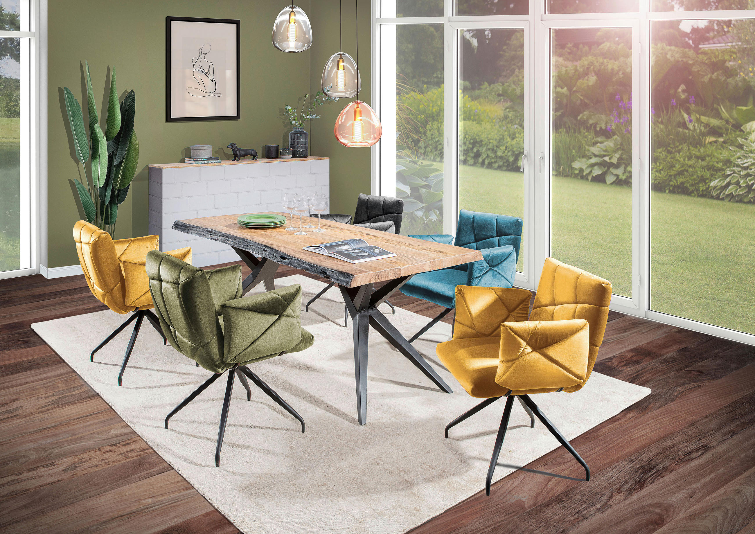STOL MED ARMSTÖD velour  - turkos/svart, Design, metall/textil (68/88/66cm) - Landscape