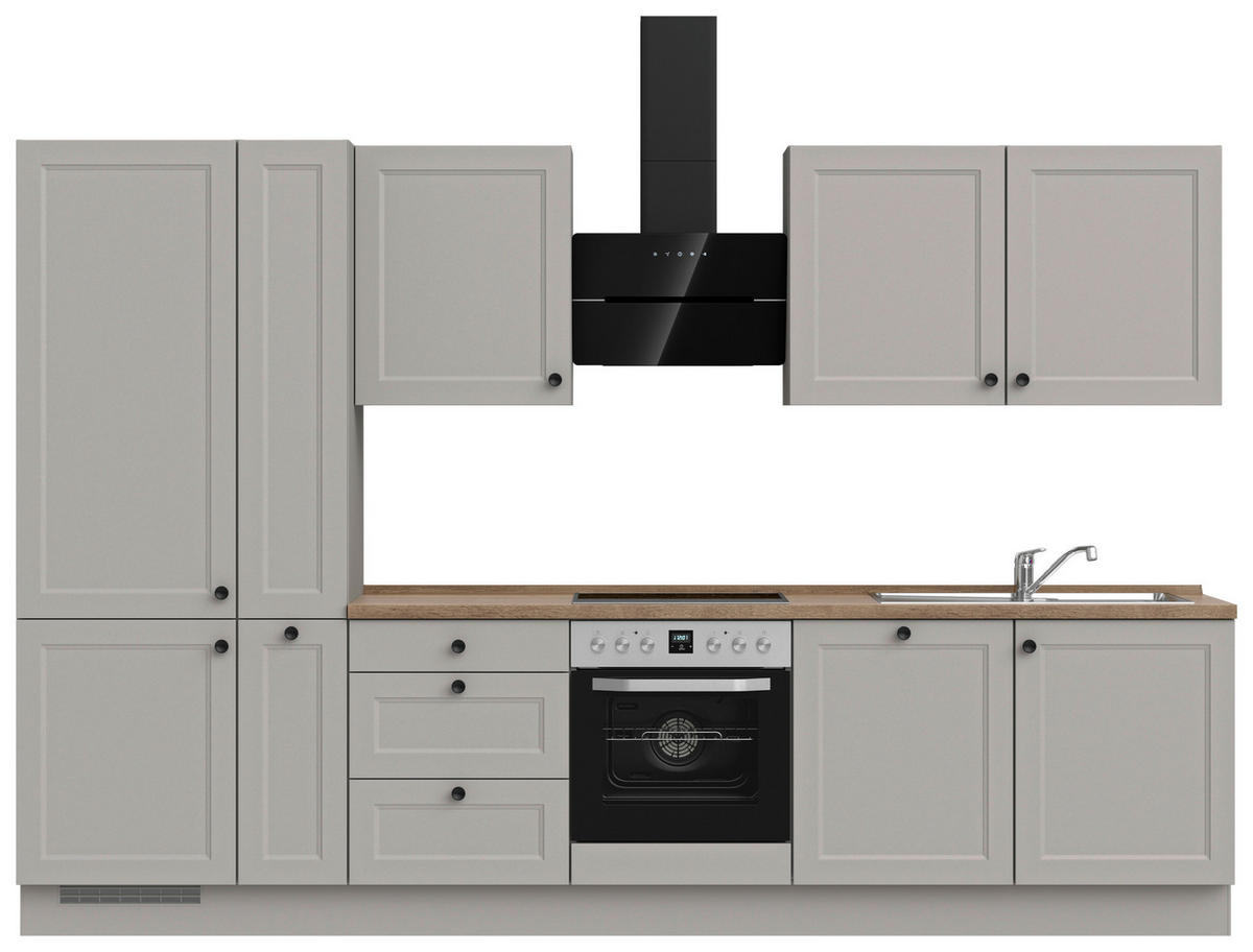 KÜCHENBLOCK 330 cm   in Grau, Eiche dunkel  - Eiche dunkel/Schwarz, MODERN, Holzwerkstoff/Metall (330cm) - Nobilia
