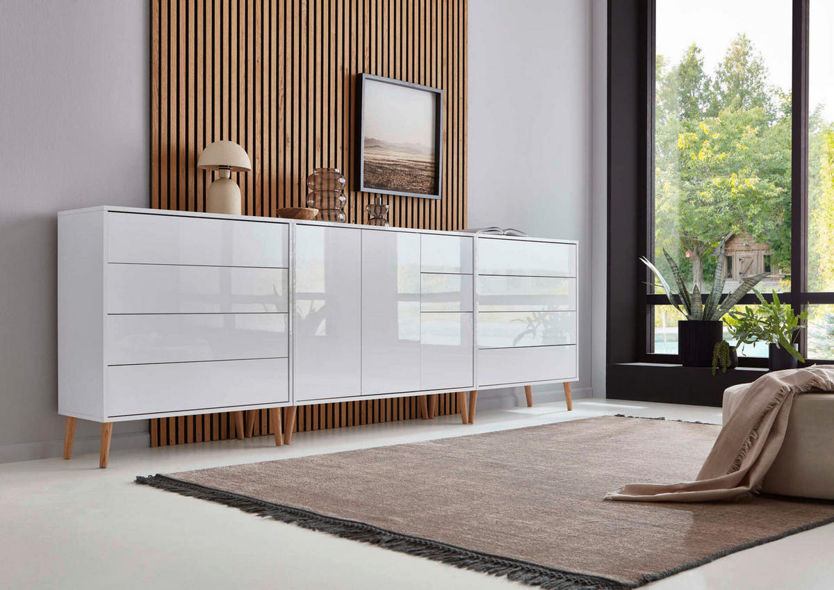 SIDEBOARD Mailand Set 8 + HF  in 263,5/86/33 cm  - Weiß Hochglanz/Weiß, MODERN, Holz/Holzwerkstoff (263,5/86/33cm) - MID.YOU