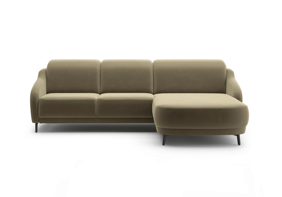 ECKSOFA BLUES V Olivgrün Samt  - Schwarz/Olivgrün, MODERN, Textil/Metall (271/191cm) - Sit & More