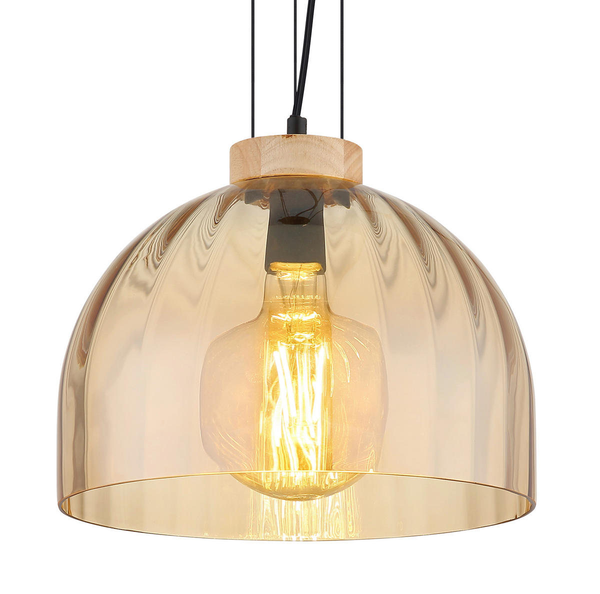 HÄNGELEUCHTE Swanson 30/120 cm  - Bernsteinfarben/Schwarz, Design, Glas/Holz (30/120cm) - Globo