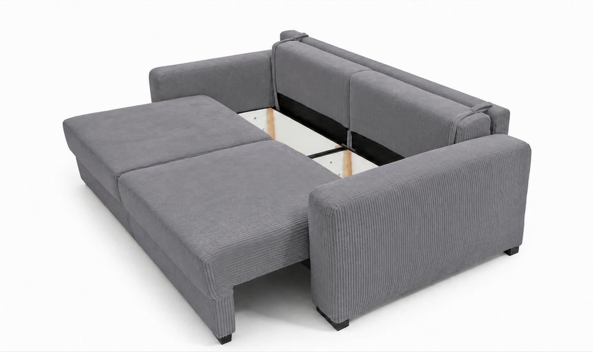 3-SITZER-SOFA Cord Grau  - Schwarz/Grau, Basics, Holz/Textil (250/90/110cm) - MID.YOU