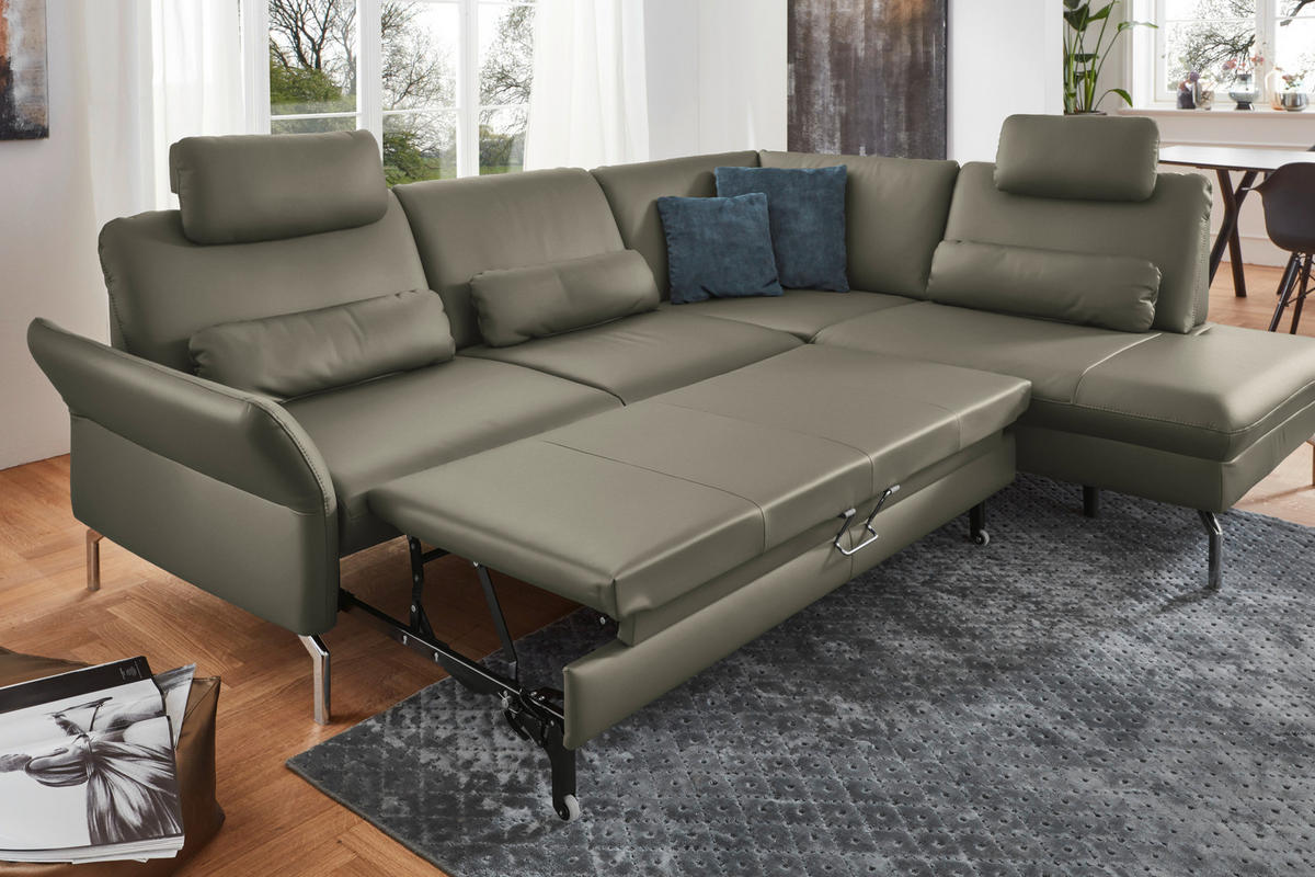 ECKSOFA in Echtleder Hellgrau  - Hellgrau/Alufarben, Konventionell, Leder/Metall (284/220cm) - Beldomo Premium