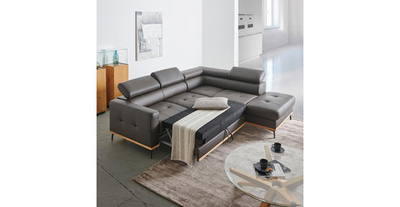 ECKSOFA Dunkelbraun Echtleder  - Dunkelbraun/Schwarz, Design, Leder/Holz (252/220cm) - Novel