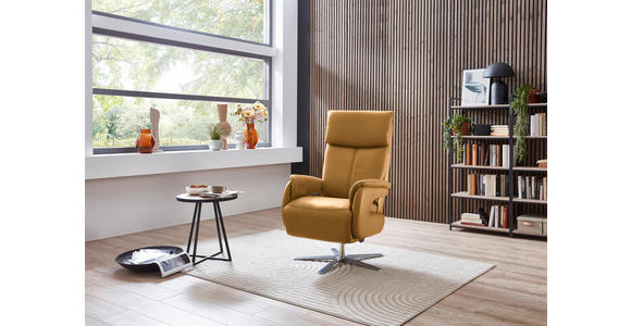 RELAXSESSEL in Leder Currygelb - Currygelb/Edelstahlfarben, Design, Leder/Metall (70/124/85cm) - Cantus