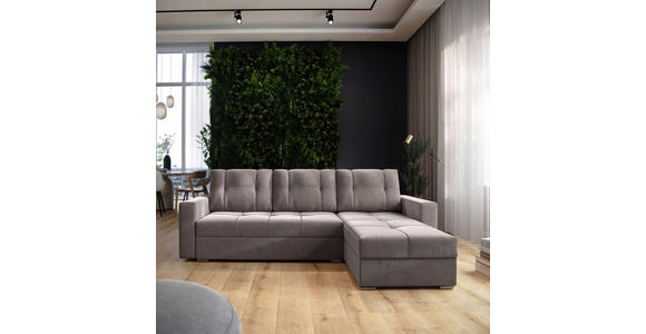 ECKSOFA  in Samt Taupe  - Taupe/Chromfarben, KONVENTIONELL, Kunststoff/Textil (233/140cm) - Carryhome