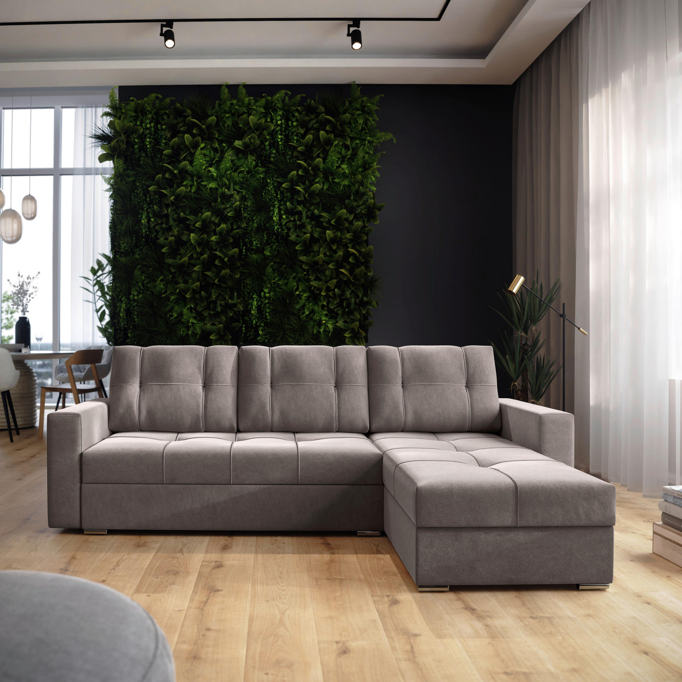 ECKSOFA Taupe Samt  - Taupe/Chromfarben, KONVENTIONELL, Kunststoff/Textil (233/140cm) - Carryhome