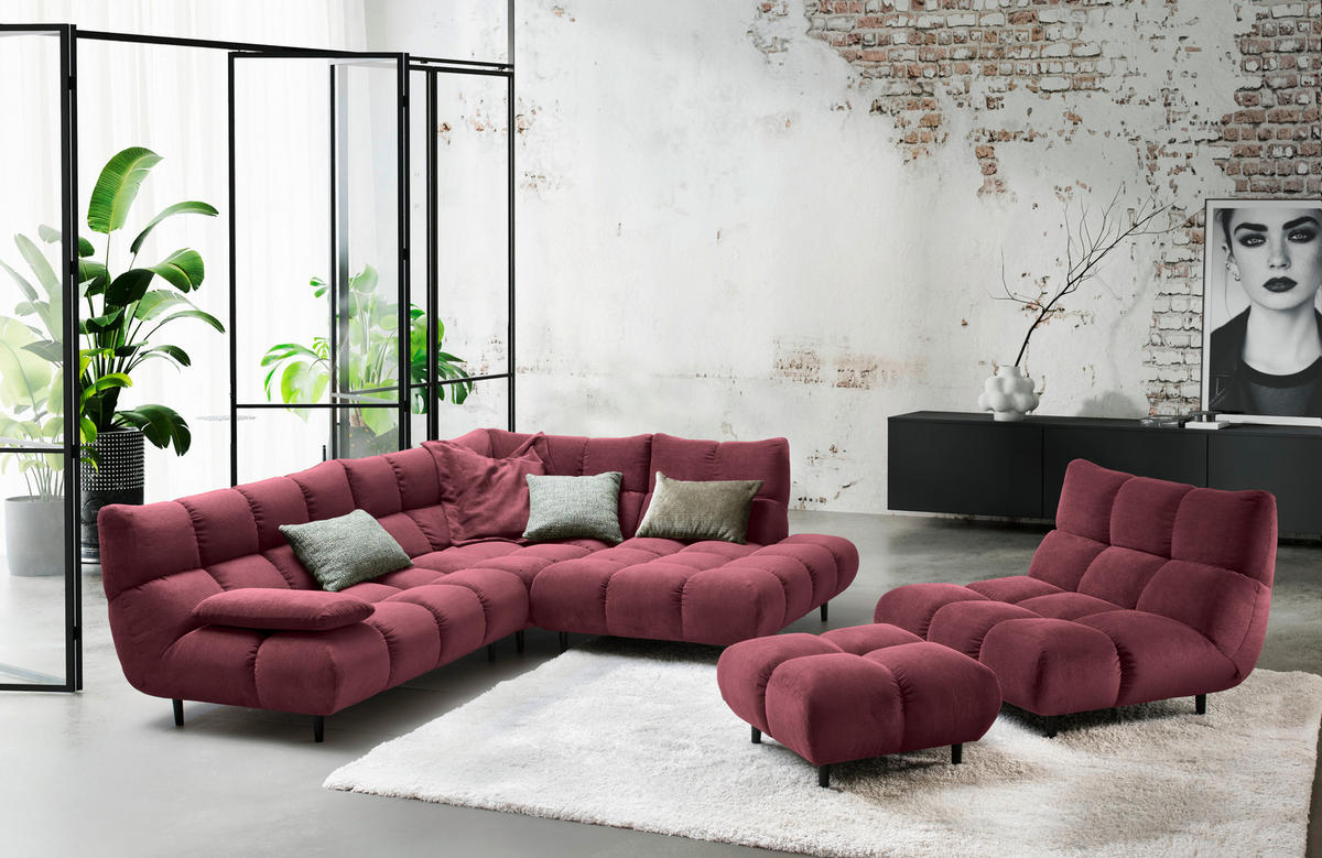SESSEL in Feincord Bordeaux  - Bordeaux/Schwarz, Design, Holz/Textil (112/85/108cm) - Pure Home Lifestyle