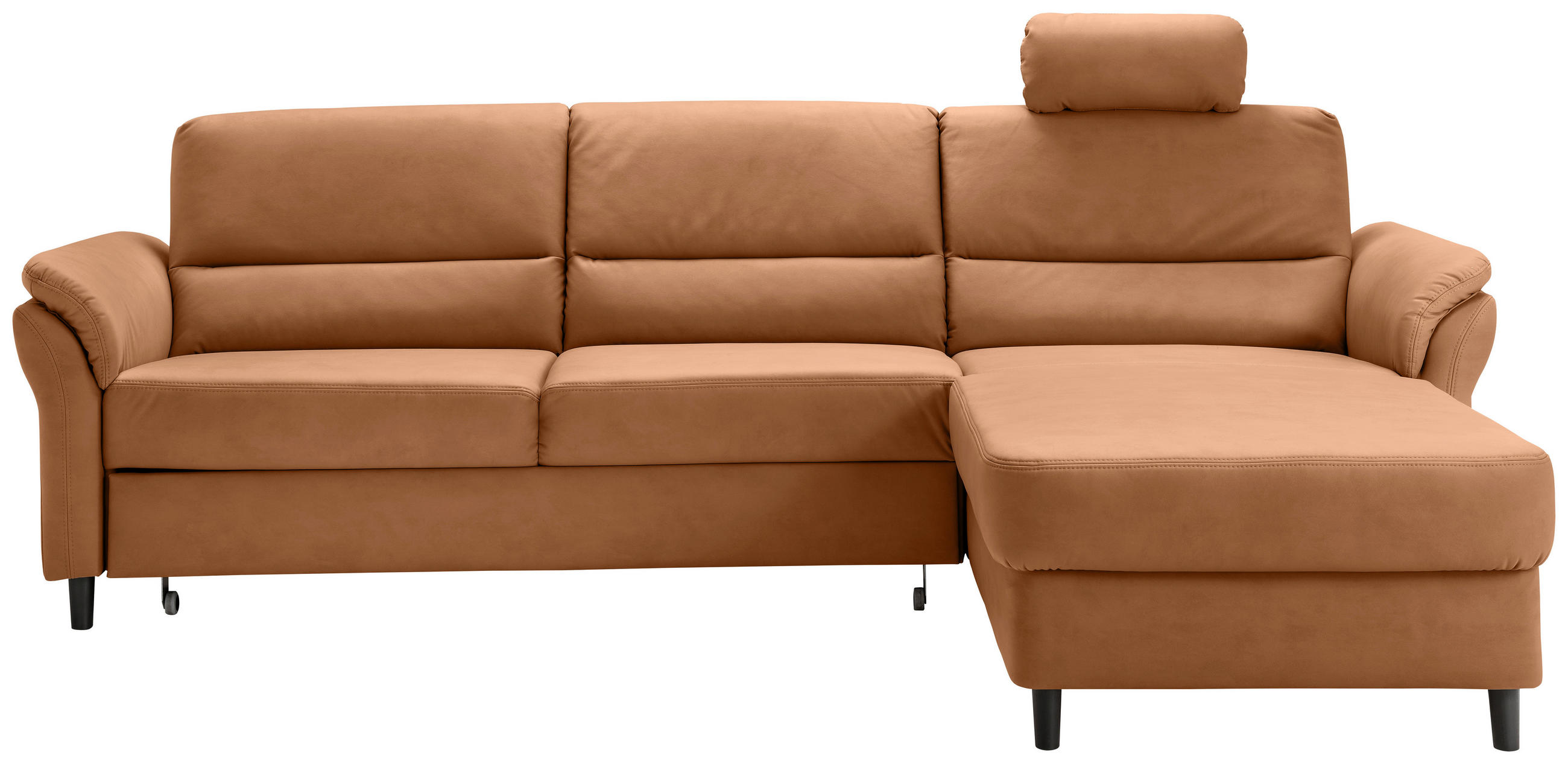 ECKSOFA Cognac Lederlook  - Cognac/Schwarz, MODERN, Holz/Textil (279/176cm) - Livetastic