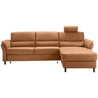 ECKSOFA in Lederlook Cognac  - Cognac/Schwarz, MODERN, Holz/Textil (279/176cm) - Livetastic