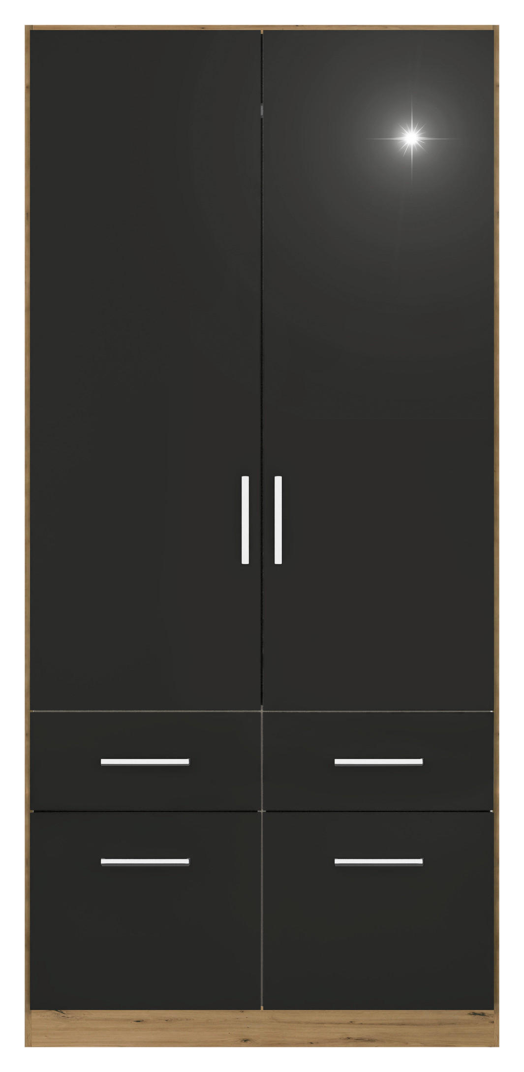 DREHTÜRENSCHRANK  in Eiche Artisan, Grau  - Chromfarben/Eiche Artisan, MODERN, Holzwerkstoff/Kunststoff (91/210/54cm) - Rauch Möbel