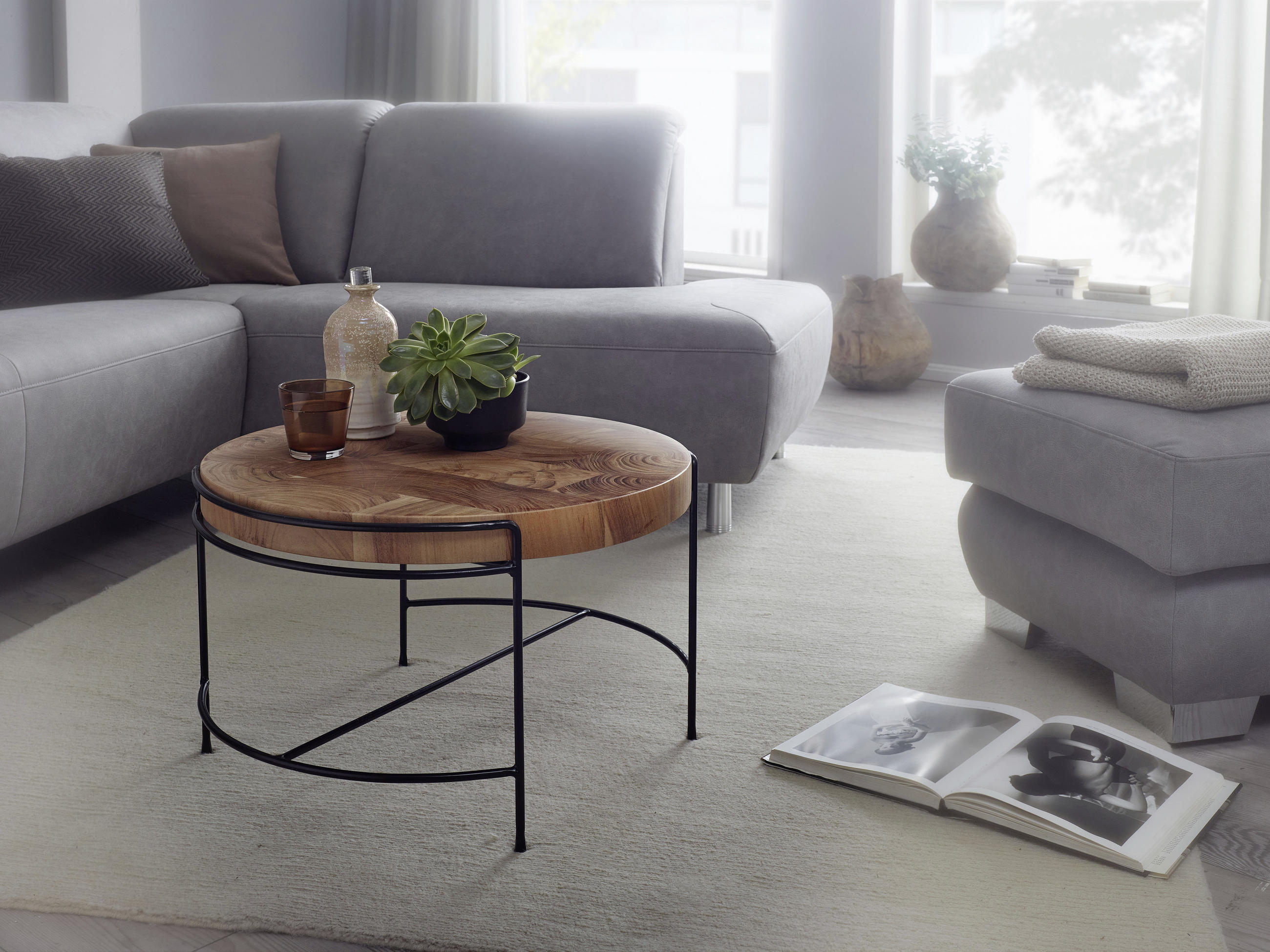 TABLE BASSE in Holz 62/62/40 cm  - noir/couleur d'acacia, Konventionell, métal/bois (62/62/40cm) - MID.YOU
