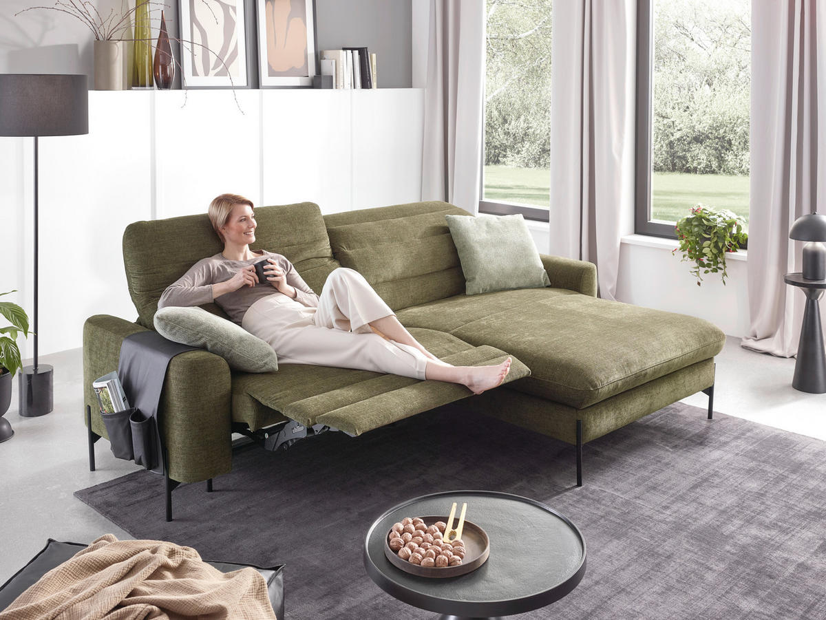 ECKSOFA in Flachgewebe Olivgrün  - Schwarz/Olivgrün, Design, Textil/Metall (252/191cm) - Dieter Knoll