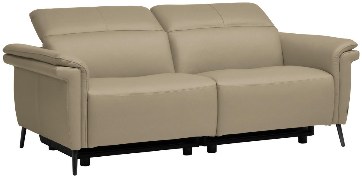 3-SITZER-SOFA Echtleder Ecru  - Ecru/Schwarz, Design, Leder/Metall (210/79/104cm) - Belluti