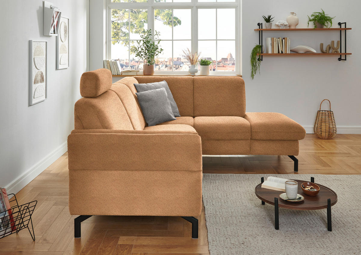ECKSOFA in Flachgewebe Gelb  241/190 cm  - Gelb/Schwarz, KONVENTIONELL, Textil/Metall (241/190cm) - Beldomo Comfort
