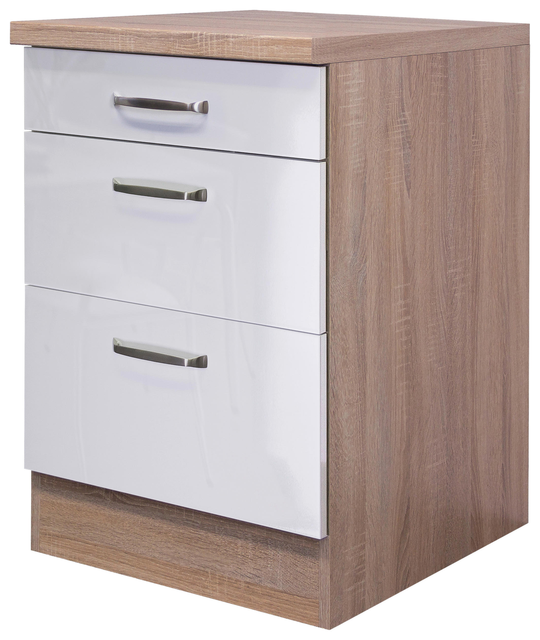 SCHUBKASTENUNTERSCHRANK 60/86/60 cm  in Sonoma Eiche, Weiß Hochglanz  - Edelstahlfarben/Weiß Hochglanz, KONVENTIONELL, Holzwerkstoff/Metall (60/86/60cm) - FlexWell