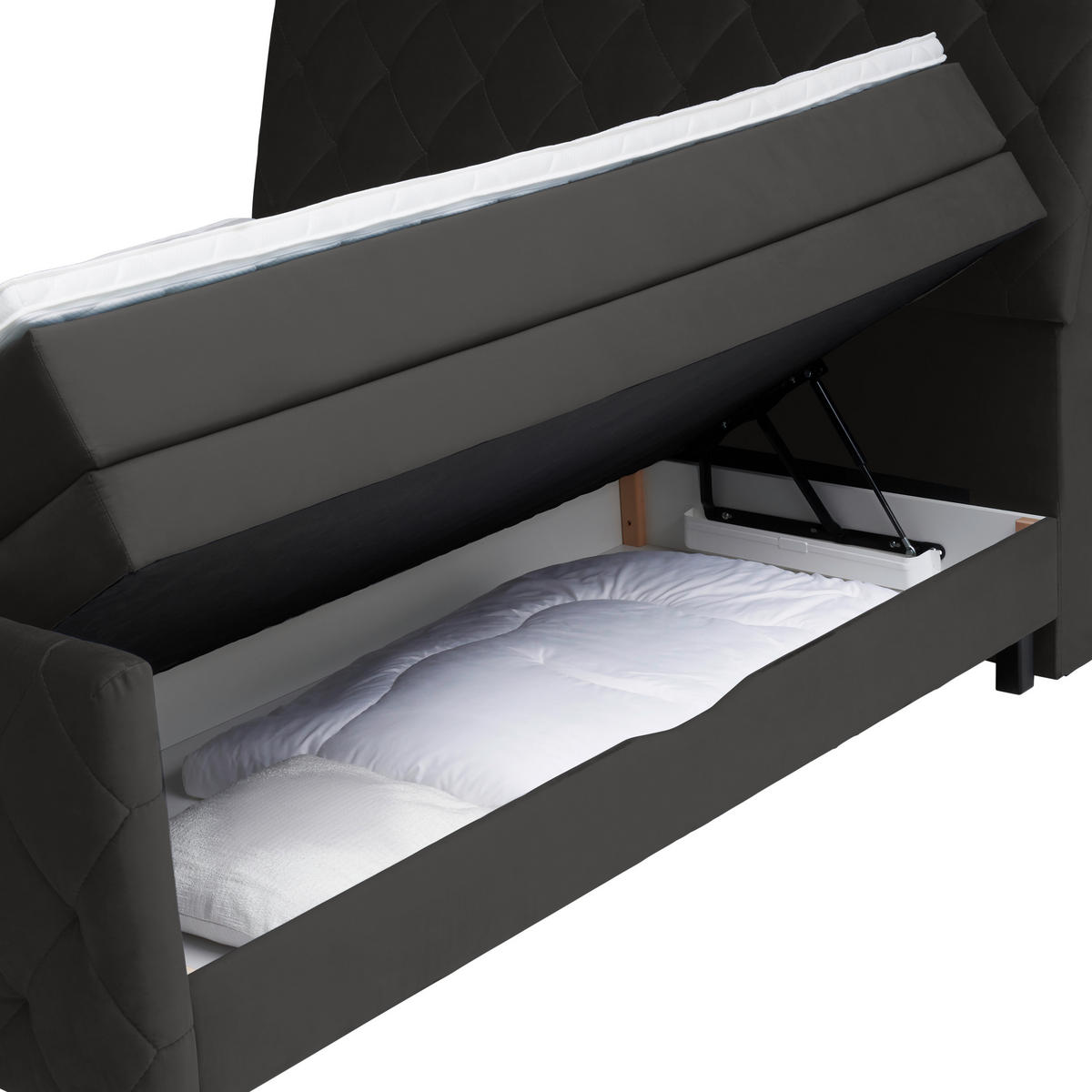 BOXSPRINGBETT 180/200 cm  in Dunkelgrau  - Dunkelgrau/Schwarz, KONVENTIONELL, Holz/Textil (180/200cm) - Ti'me