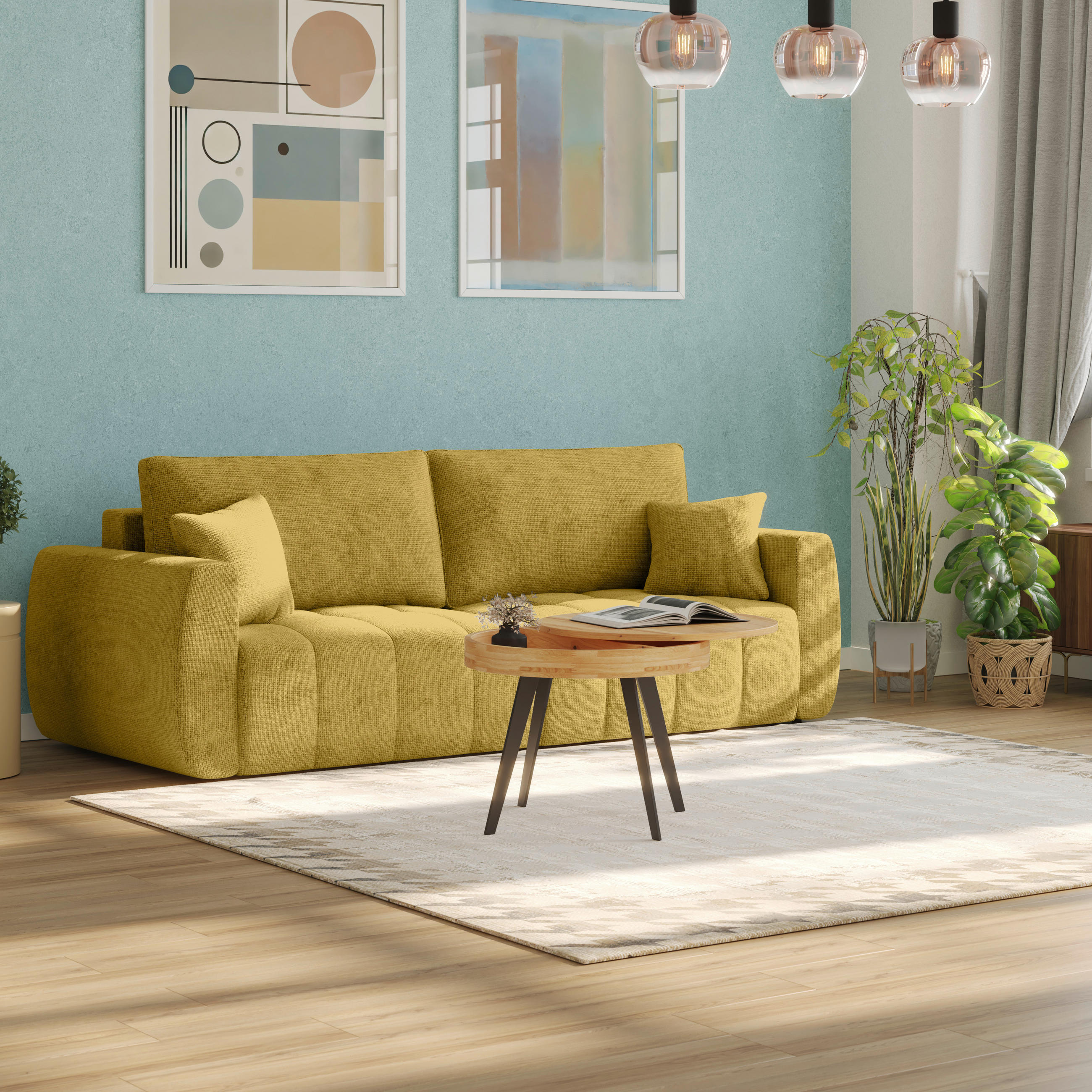 SCHLAFSOFA  mit Stoffauswahl Webstoff Bernsteinfarben  - Bernsteinfarben/Schwarz, MODERN, Holz/Textil (245/74-90/104cm) - MID.YOU