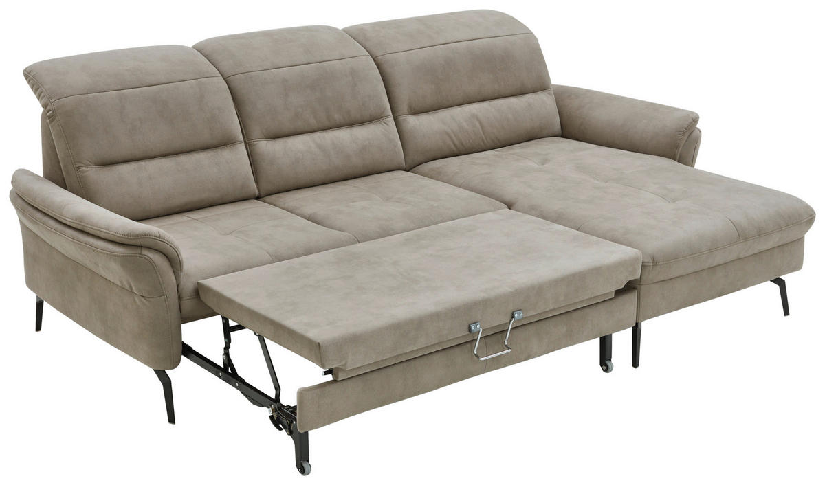 ECKSOFA in Flachgewebe Graubraun  - Graubraun/Schwarz, Konventionell, Textil/Metall (260/181cm) - Beldomo Speed