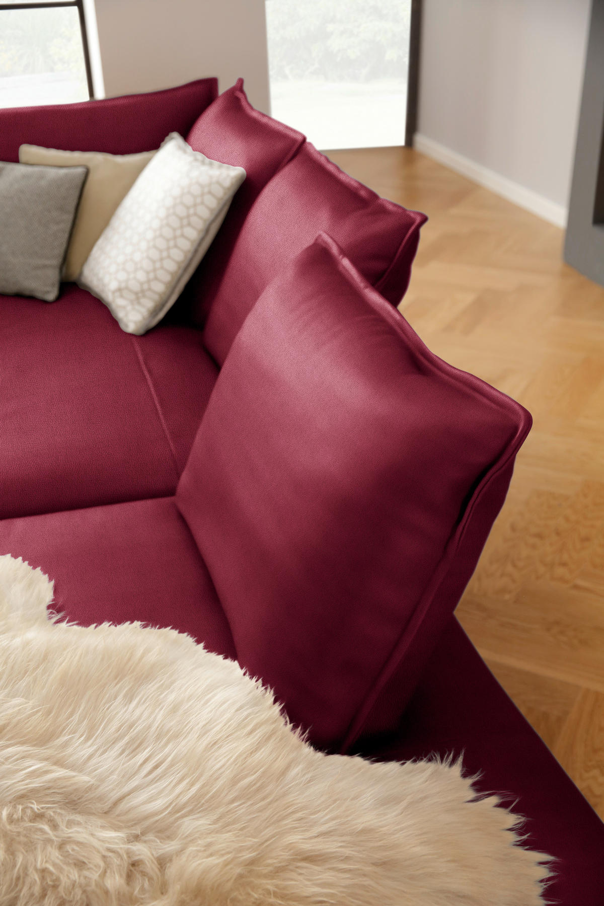 ECKSOFA in Echtleder Rot  - Rot/Schwarz, Design, Leder/Metall (340/272cm) - W.Schillig