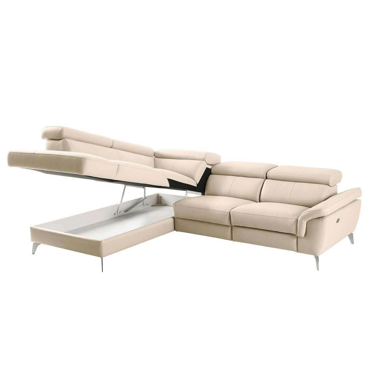 ECKSOFA  in Lederlook Echtleder Grau  210/265 cm  - Chromfarben/Grau, Design, Leder/Textil (210/265cm) - Livetastic
