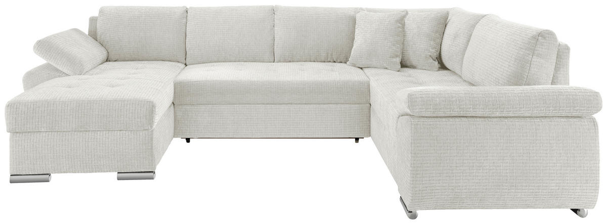 WOHNLANDSCHAFT Creme Mikrofaser  - Chromfarben/Creme, KONVENTIONELL, Textil/Metall (157/305/219cm) - Livetastic