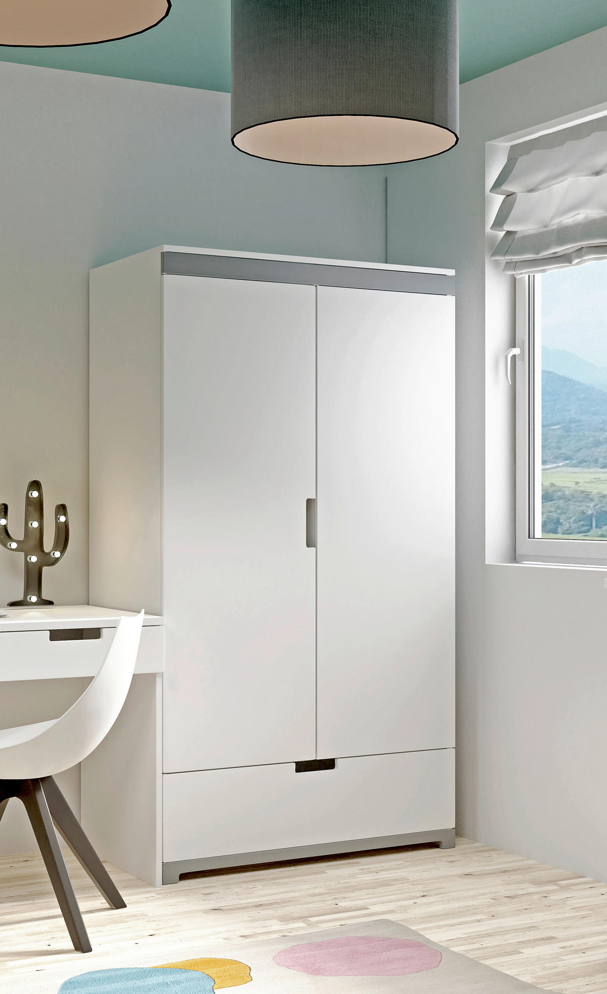 KINDERKLEIDERSCHRANK - Weiß/Grau, MODERN, Holzwerkstoff (100/182/57cm) - MID.YOU