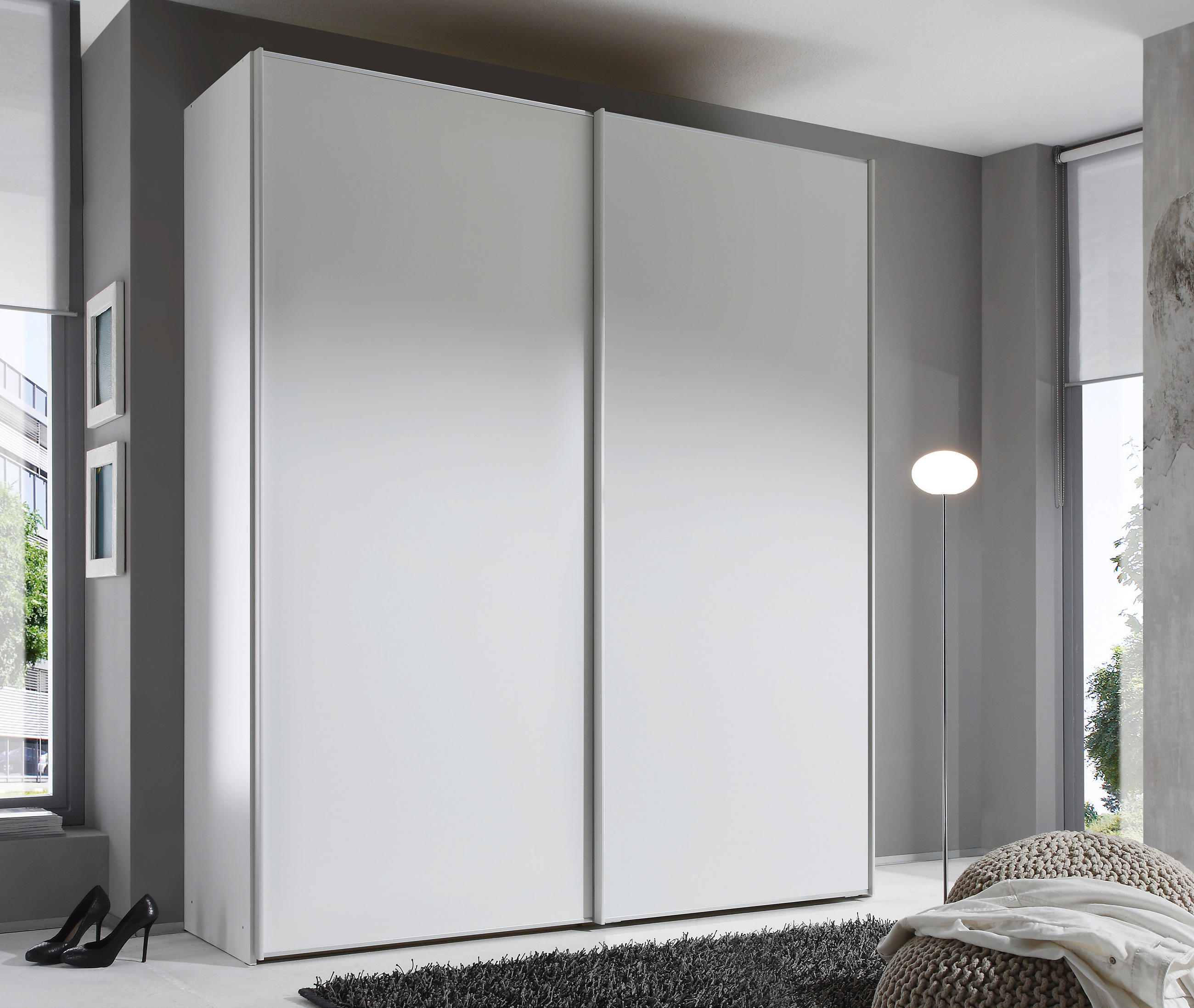 SCHWEBETÜRENSCHRANK in Weiss  - Weiss/Alufarben, Design, Holzwerkstoff/Metall (200/222/68cm) - Moderano