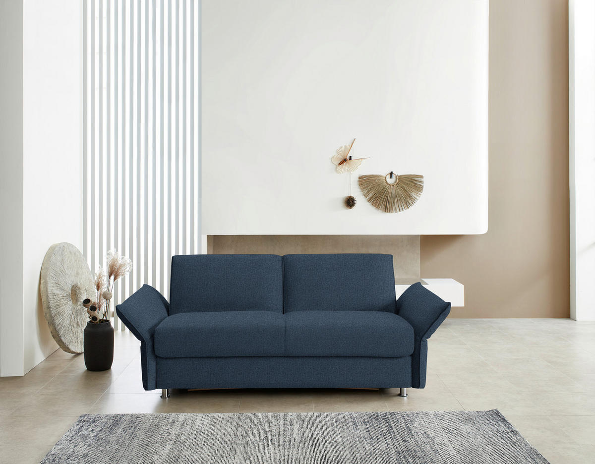 SCHLAFSOFA  in Flachgewebe Dunkelblau  - Chromfarben/Dunkelblau, Design, Textil/Metall (194-234/88/101cm) - Bali