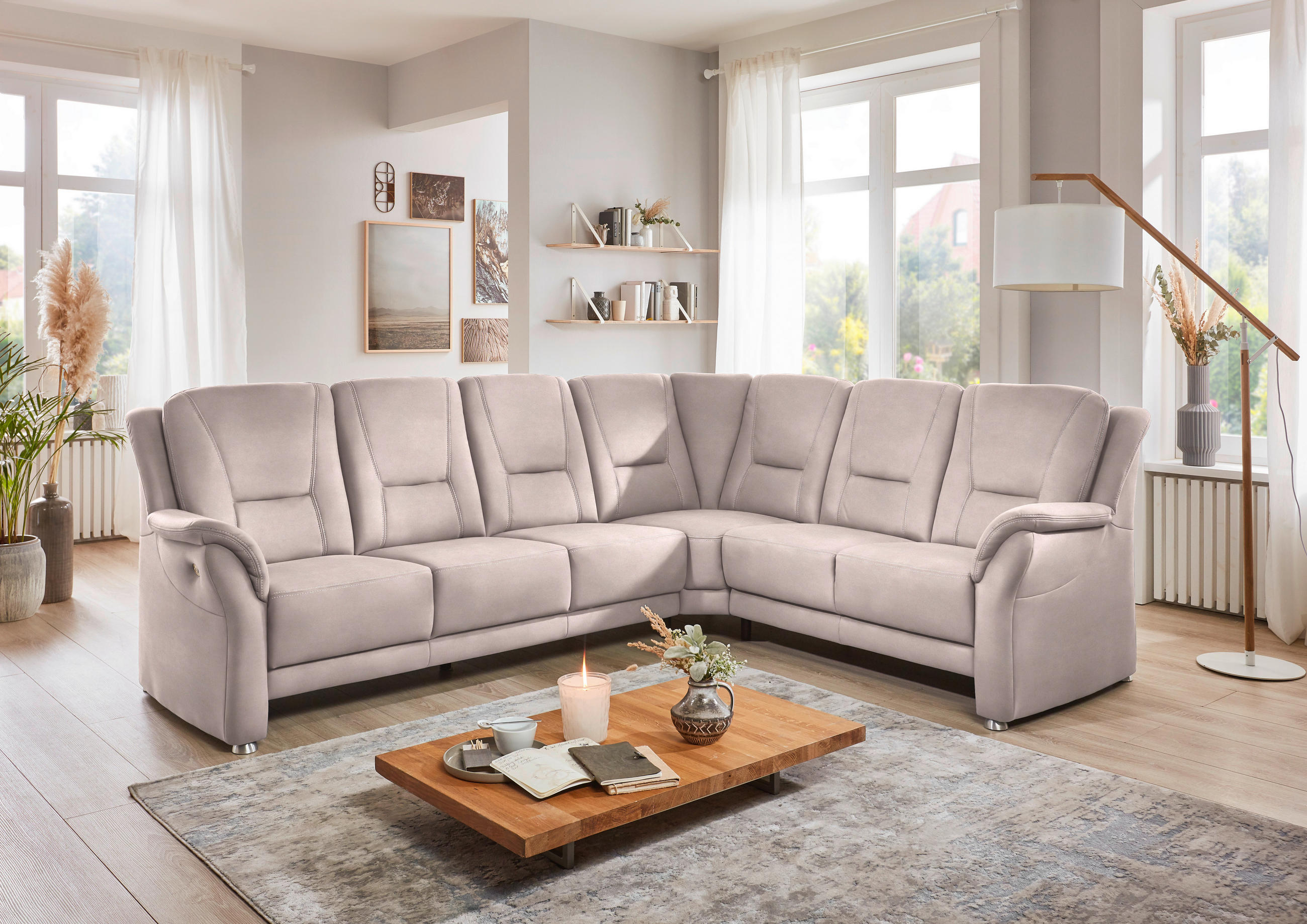 ECKSOFA in Mikrofaser Rosa  - Beige/Alufarben, Konventionell, Textil/Metall (275/223cm) - Beldomo Comfort