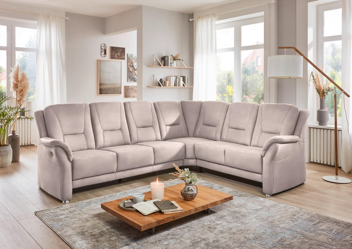 ECKSOFA in Mikrofaser Rosa  - Beige/Alufarben, Konventionell, Textil/Metall (275/223cm) - Beldomo Comfort