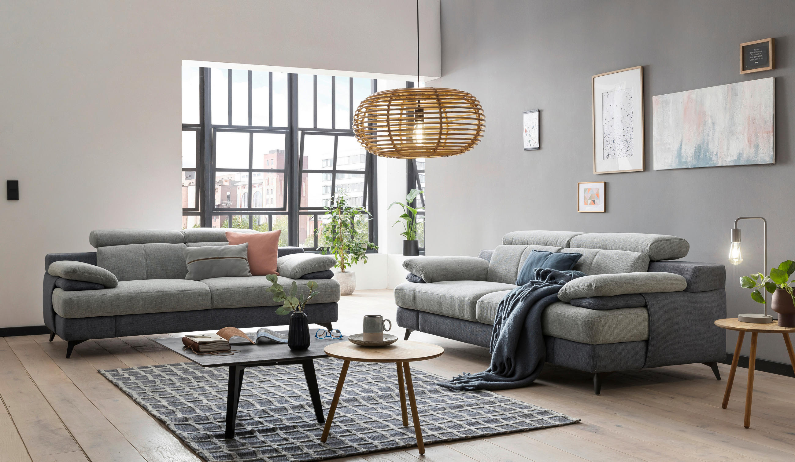 2-SITZER-SOFA Chenille Hellgrau, Dunkelgrau  - Dunkelgrau/Hellgrau, Design, Textil/Metall (205/80/104cm) - Livetastic
