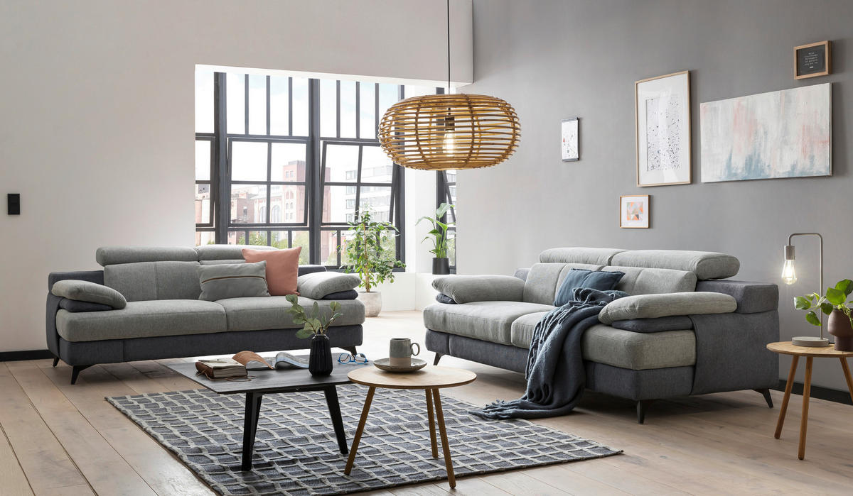 2-SITZER-SOFA Chenille Hellgrau, Dunkelgrau  - Dunkelgrau/Hellgrau, Design, Textil/Metall (205/80/104cm) - Livetastic